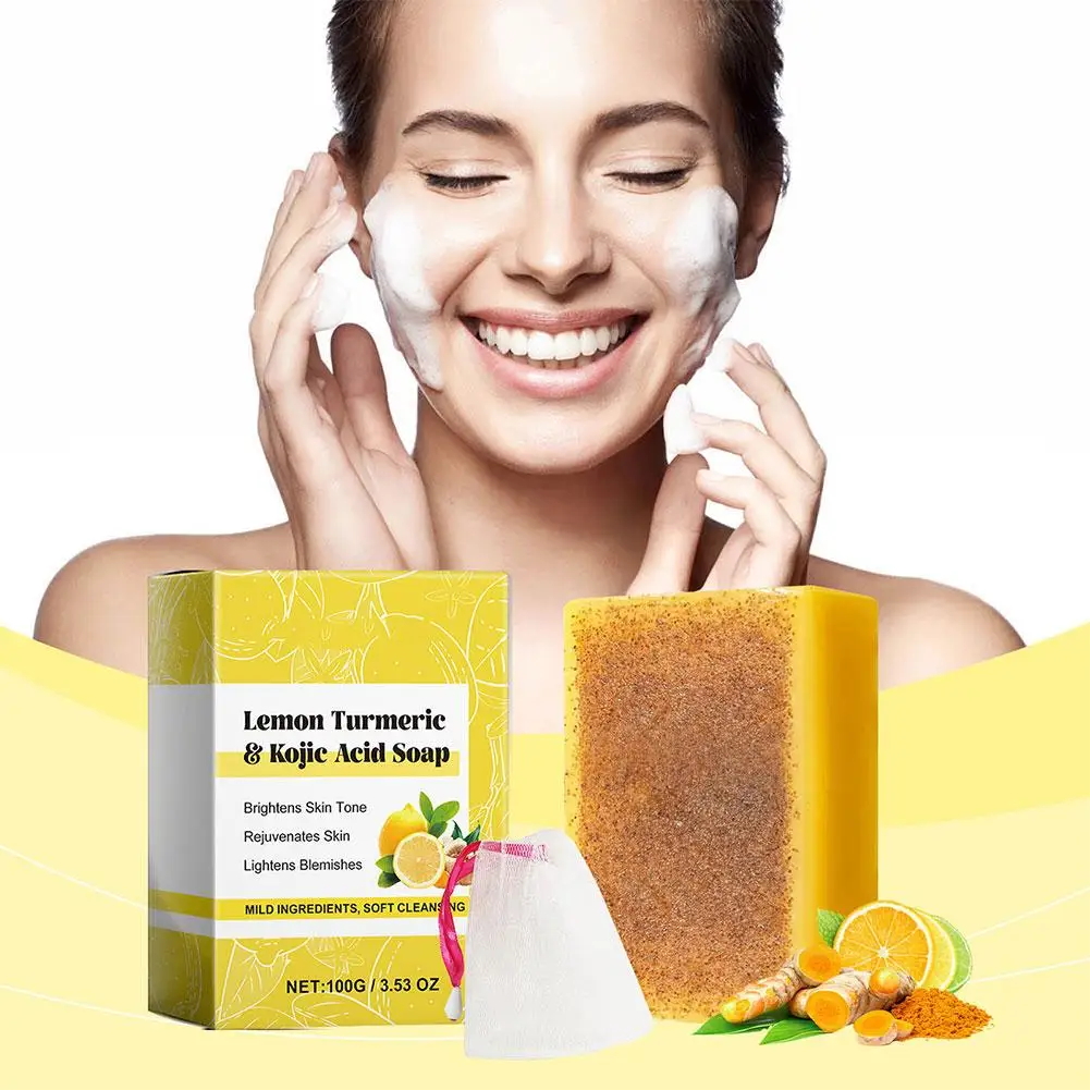 

100g Lemon Turmeric Kojic Acid Soap Turmeric Face And Turmeric Clean Pores Bar, Skin Soap Lemon Glowing Wash Care Body Soap D5A0