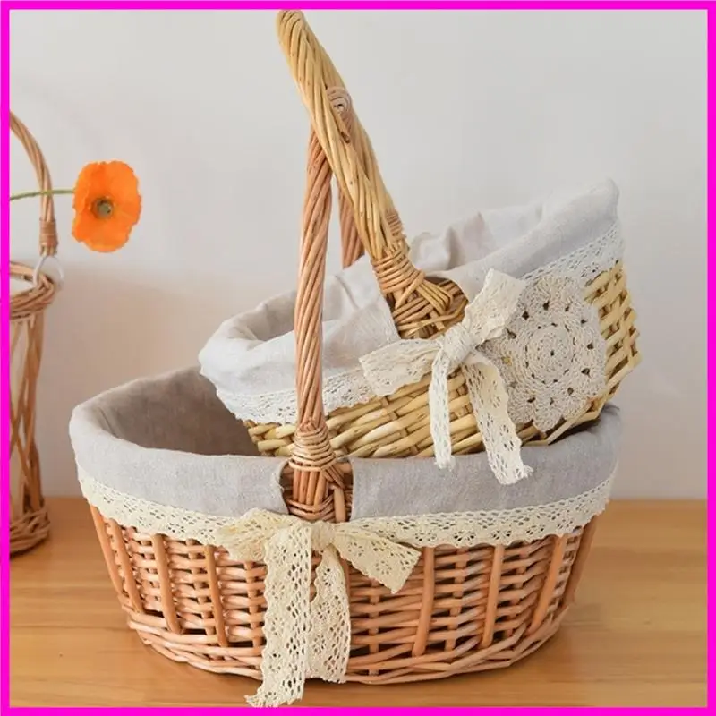 57BE PORTABLE OVAL HANDBASKET مع ملحق بطانة النسيج للتسوق والنزهات تصاميم مواد الصفصاف القوية