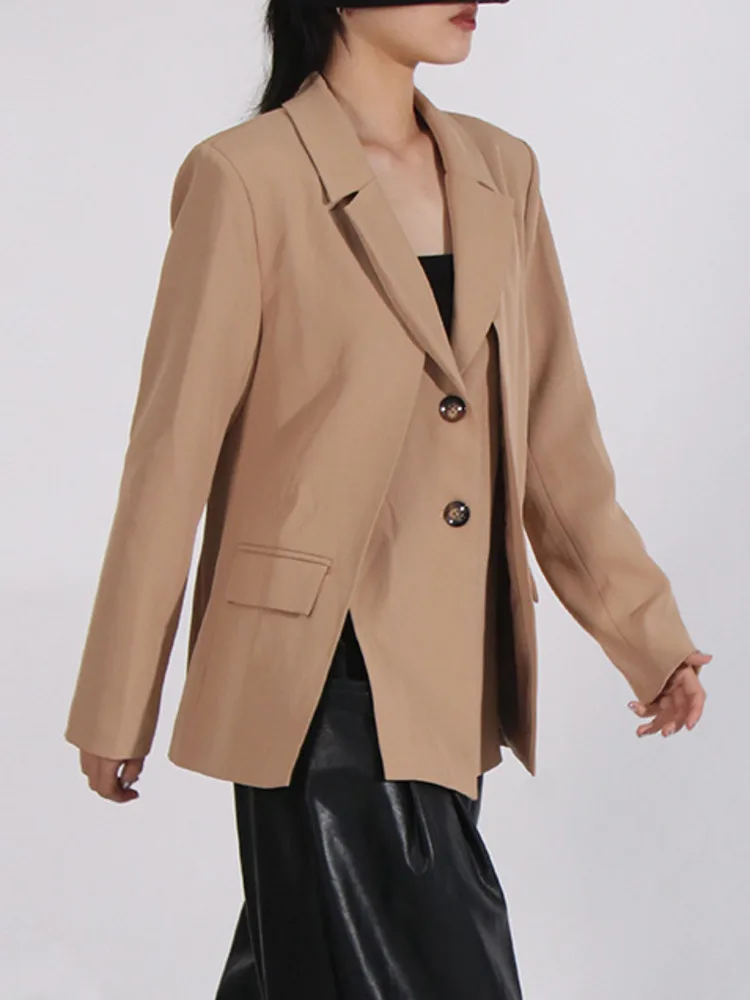 TLXT Fashion Spliced Design Blazers Women's Notched Single Breasted Office Lady Khaki Jackets Female 2025 Spring New XK1027