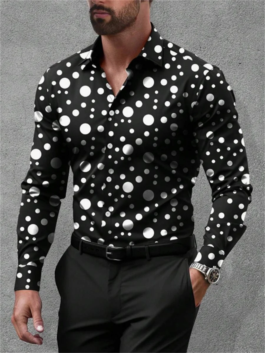

2025 new men's long-sleeved polka dot shirt, daily casual cardigan, fashionable design high-quality fabric shirt, XS-6XL size