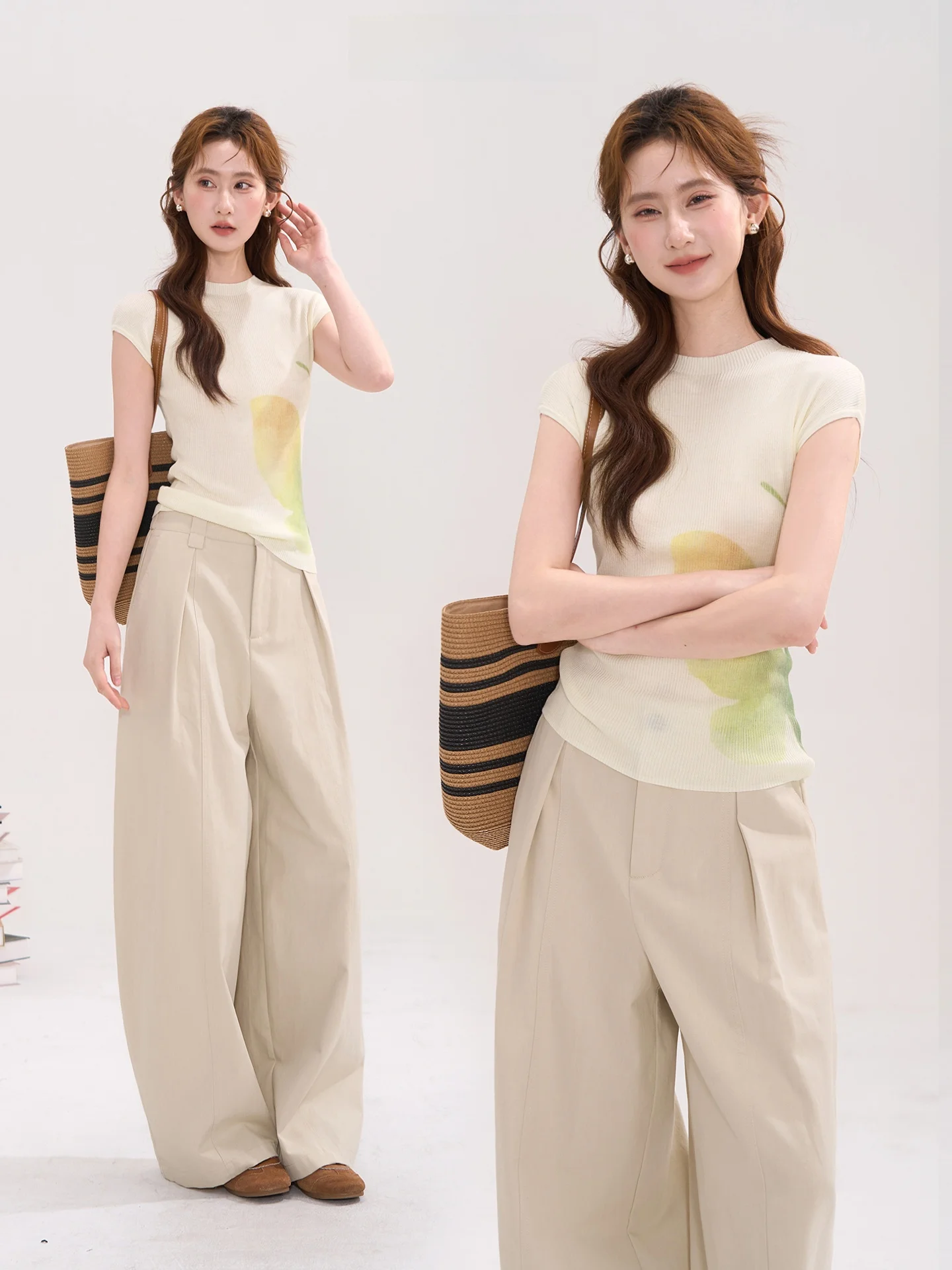 

Secret Garden Slim Fit ort Sve Printed Knitwear Top Women Spring Summer Heme Flower Field Window Ry Fiber