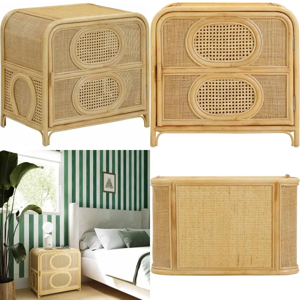 Natural Rattan Nightstand - Stylish Storage for Bedrooms, Eco-Friendly Sustainable Furniture