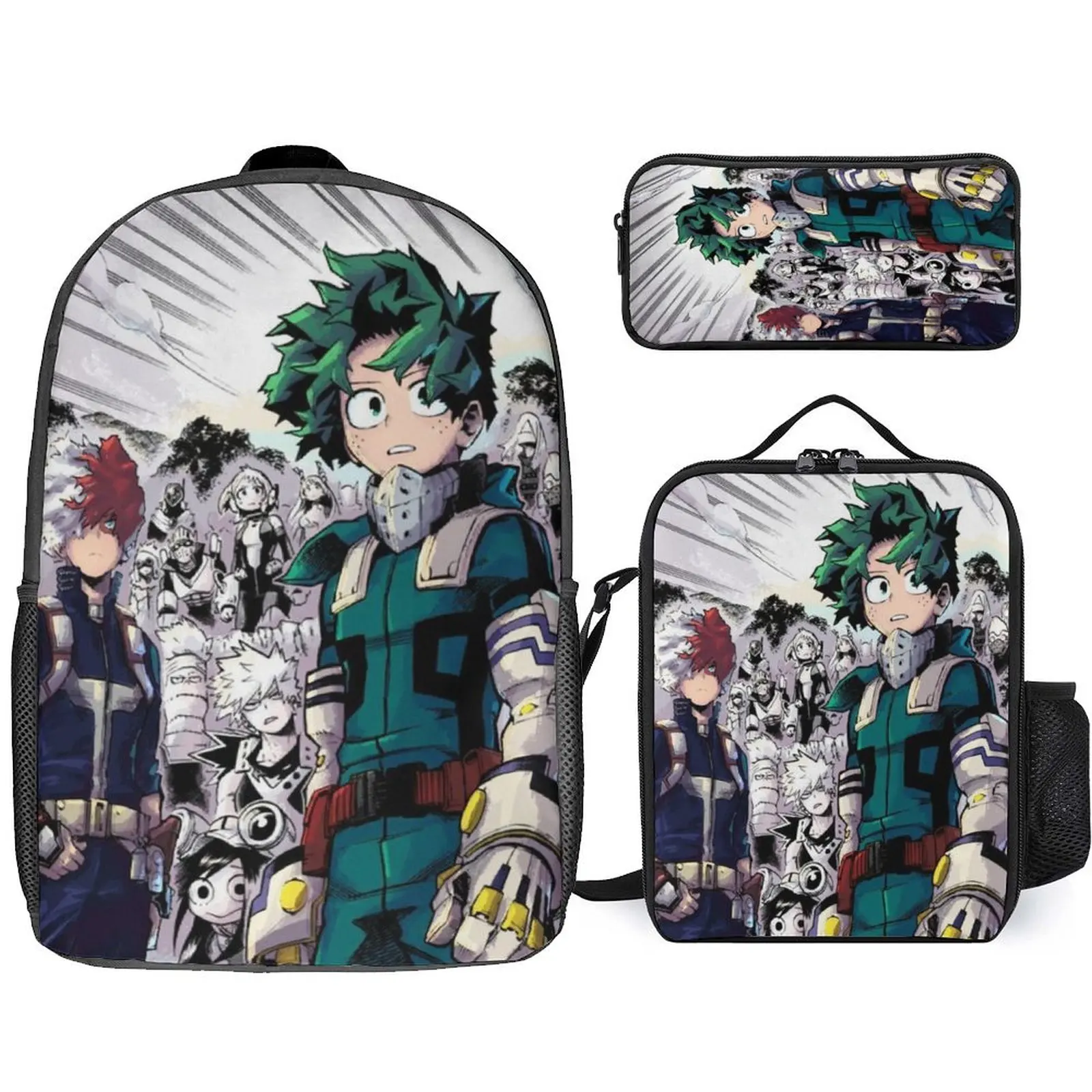 

Anime Hero Academy Schoolbag Academic 3d Printing Anime Fan Backpack 3-Piece Large Capacity Backpack Portable Meal Bag Pen Bag