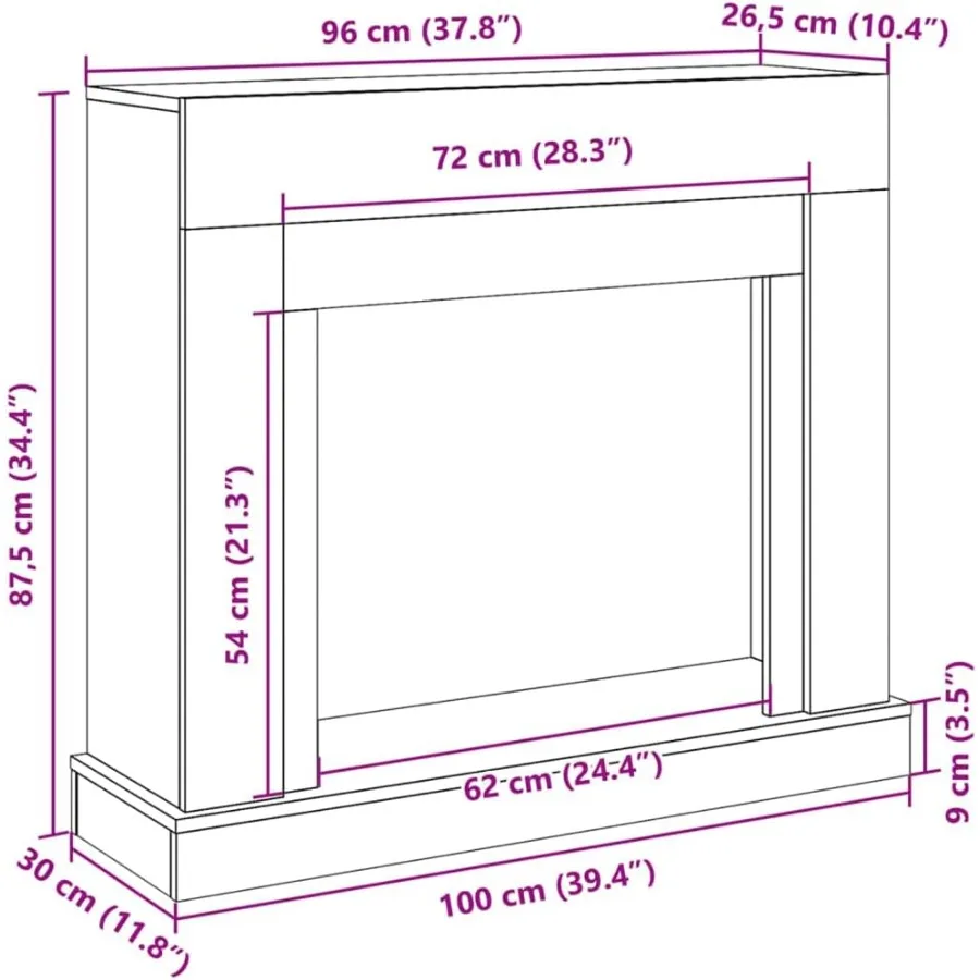 vidaXL Brown Oak Fireplace Surround - Engineered Wood Mantel for Electric Flames with Functional Shelf 39.4 x 11.8 x 34.4 Inche