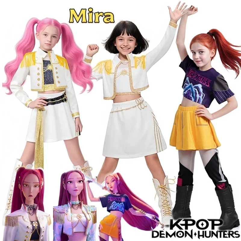 

Kids K-Pop Demon Hunters Mira Costume Fancy Dress Cosplay Virtual Idol Movie Cosplay for Girls' Kids Halloween Role Play Clothes