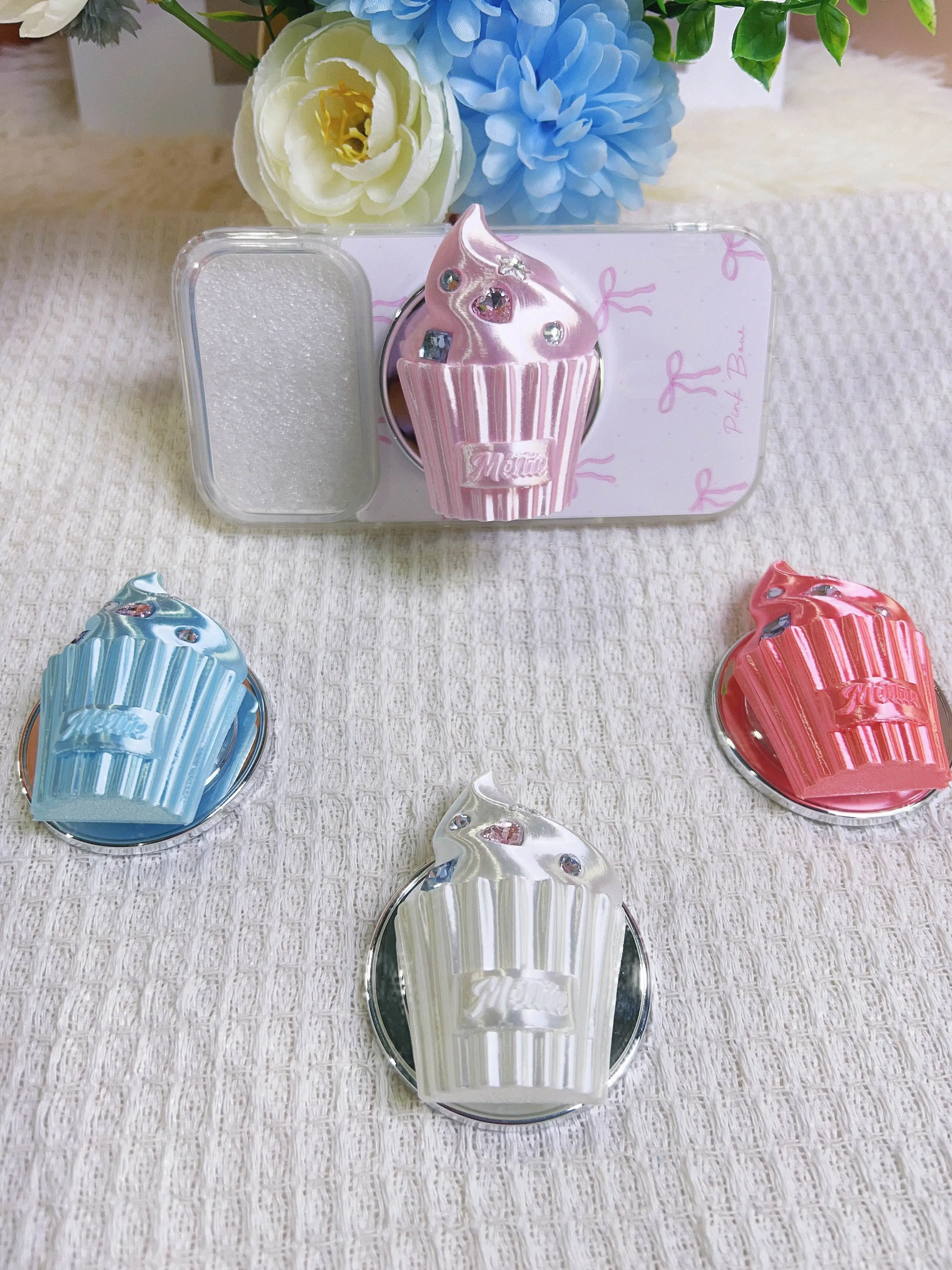 3D Cupcake Pop Socket Phone Grip Stand Shiny Rhinestone For Magnetic Phone Grip Stand Macaron Color Phone Case Accessories