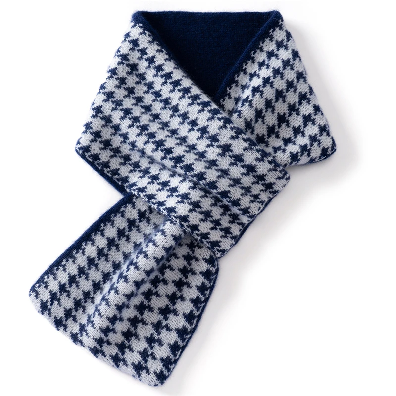 KOIJINSKY 100% Pure Cashmere Houndstooth Scarf 80×16cm No-Tie Soft Warm Neck Warmer for Women Winter Daily Wear Gift