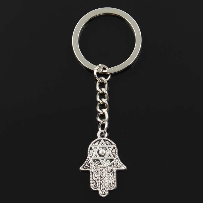 Fashion Hamsa Palm Fatima Hand 28x19mm Pendant 30mm Key Ring Chain Silver Color Men Car Gift Souvenirs Keychain Dropshipping