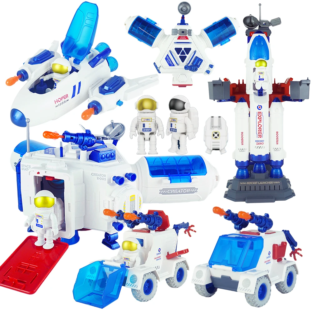 Deluxe Space Playset Toy Shuttle Station Space Capsule With Light And Blast Off Sound Effects For Boy Science Rocket Toys Gifts