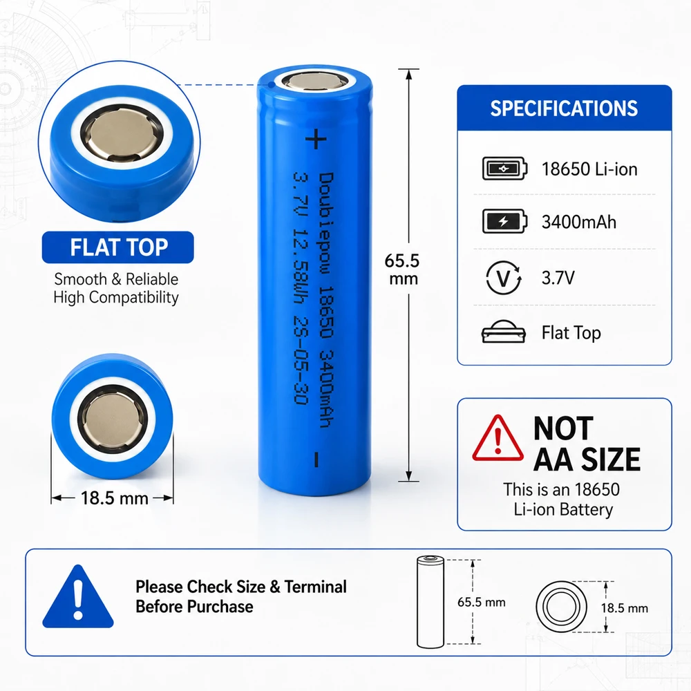 18650 Akku 3400mAh 3,7V Wiederaufladbare Li-Ionen-Lithium-Batterien mit flachem Anschluss für Taschenlampen, Spielzeug, Ventilatoren, Lautsprecher, elektronische Geräte – Detail 3