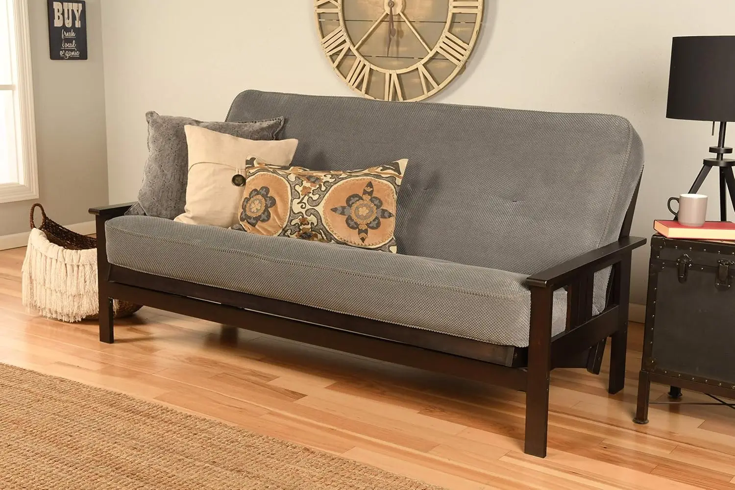 

Monterey Futon Set, No Drawers, With Espresso Base And Marmont Thunder Mattress