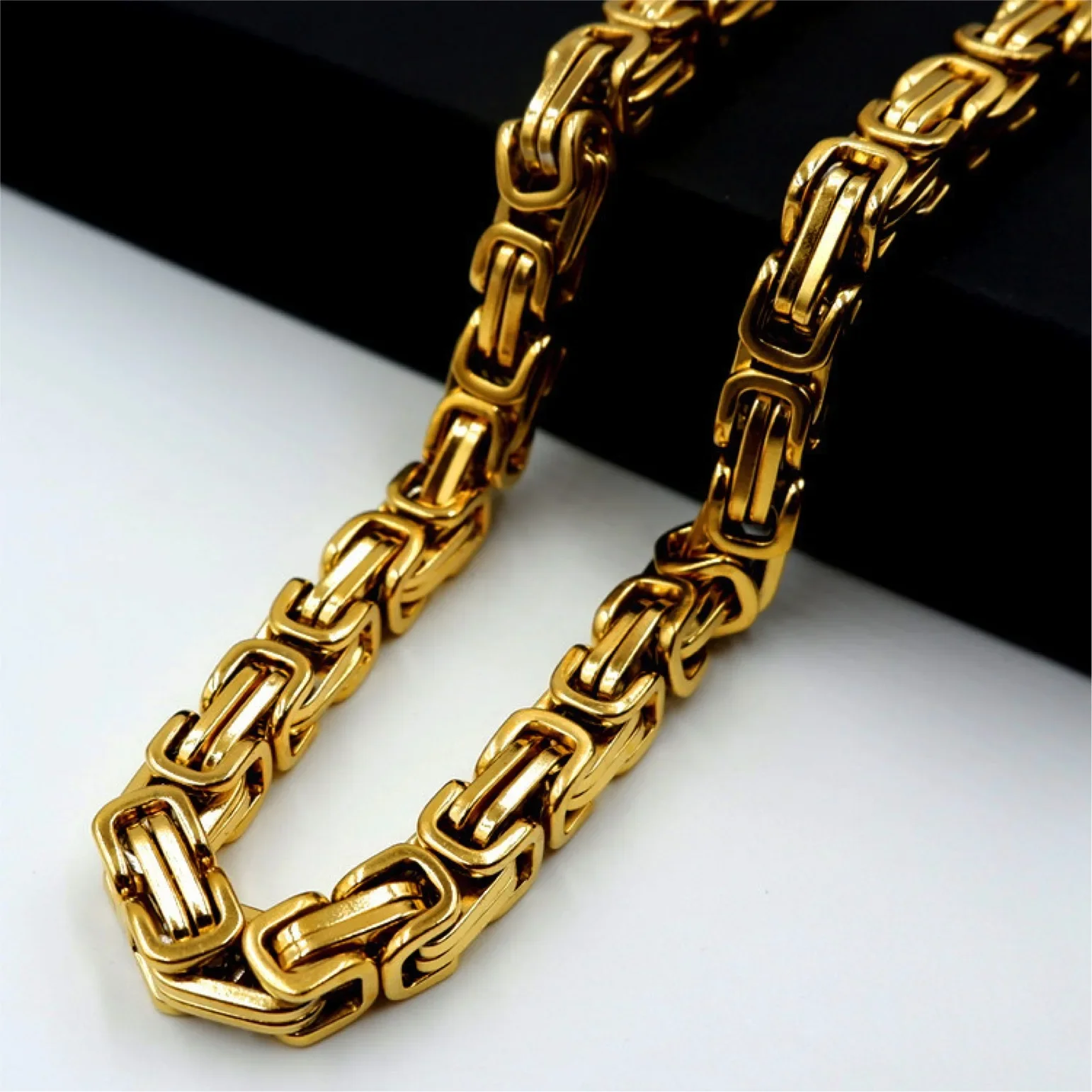 9mm band width 55CM OR 70CM  Cool Stainless Steel Men's GoldTone Byzantine Necklace Chain(n295)