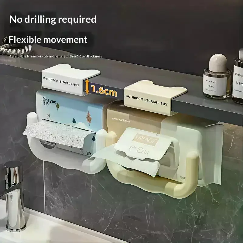 U Shaped Sticky Mount Cabinet Design For Bath Cleansing Towels Tissues