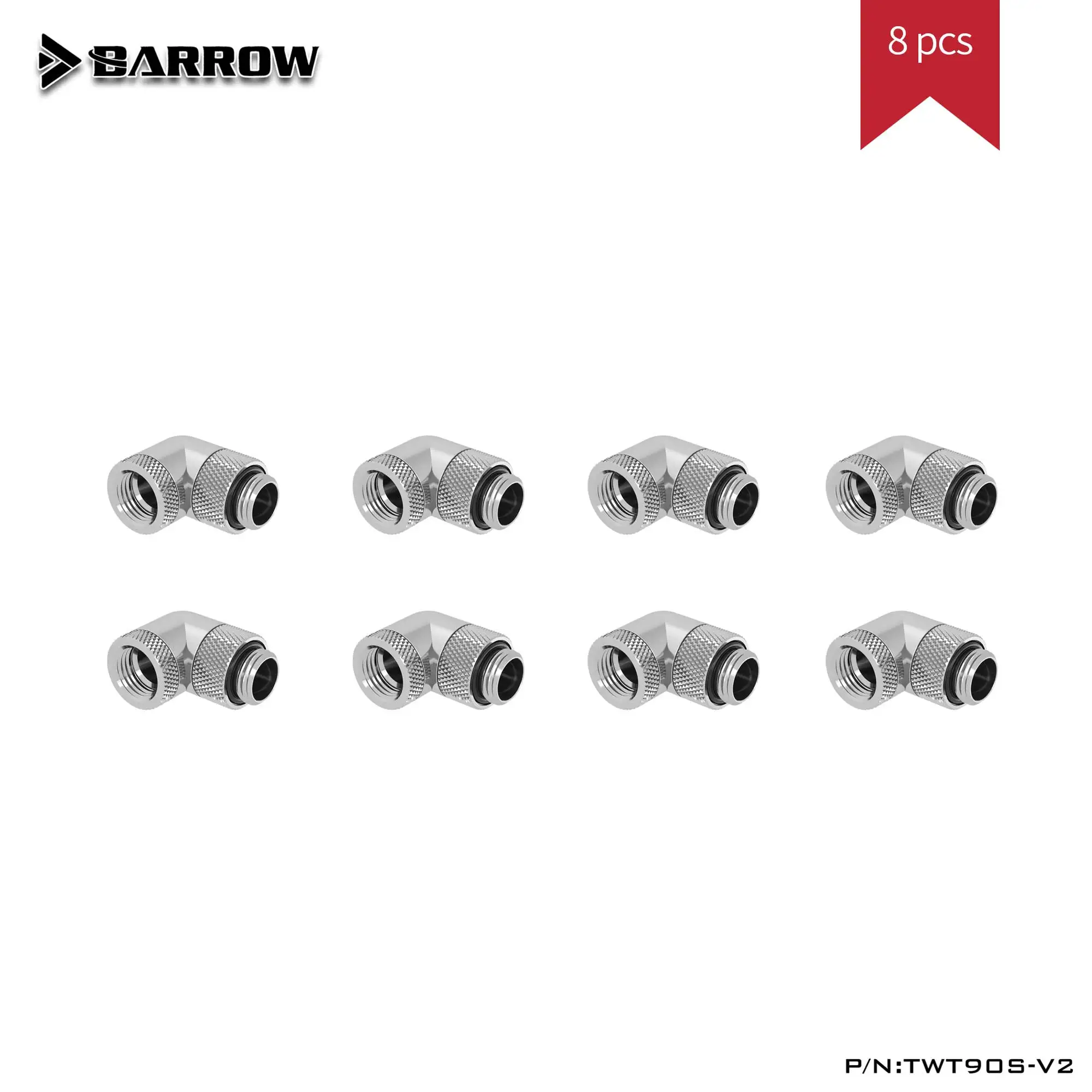 Barrow TWT90S-V2 8pcs Watercooling Fitting 90 Degree G1/4 Two Rotary Liquid Cooling PC Silver/Black/White Adaptors