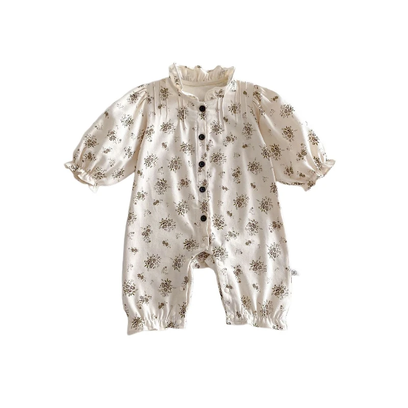 Baby Girl's Long-Sleeve Romper for All-Seasons Kid's Cute Floral-Print Jumpsuit Infant Stylish Trendy Halloween Outing Onesie
