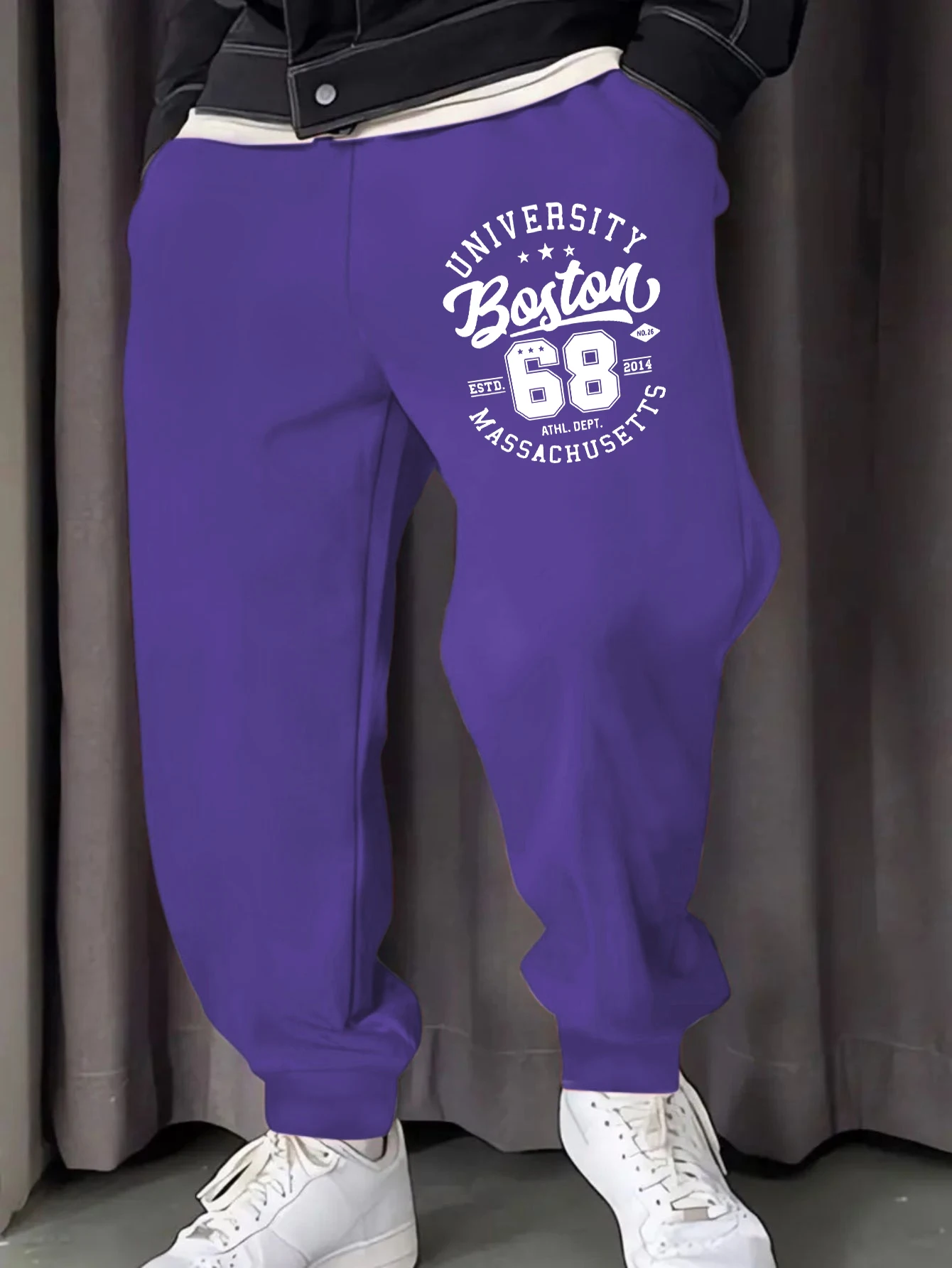 

University Boston Massachusetts Printing Men Sweatpants Autumn Casual Pants Pocket Trousers All-Match Fleece Jogging Pant