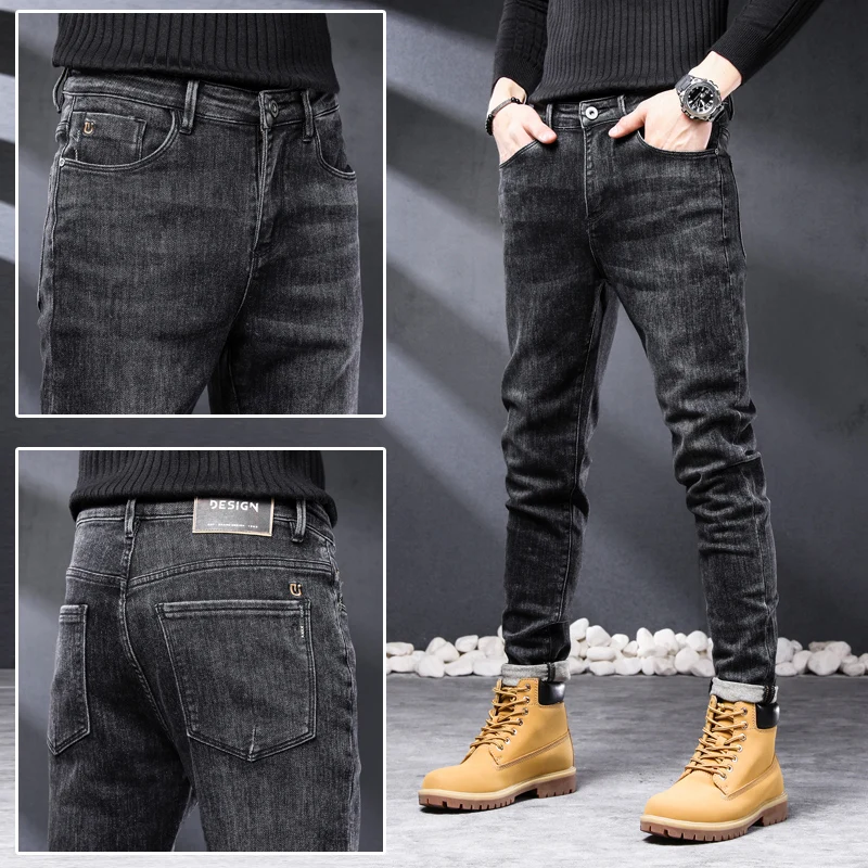 Mens Jeans Pants Black Gray Stretch Slim Skinny Spring and Autumn Casual Male Denim Trousers Famous Brand Men Jeans Boys Homme