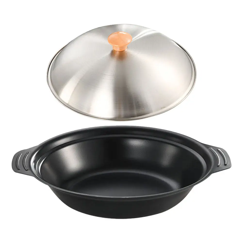 

Двухручный антипригарный чугунный вок для сукияки в японском стиле, для приготовления морепродуктов, супов и пасты, совместимый с индукционными плитами, портативный