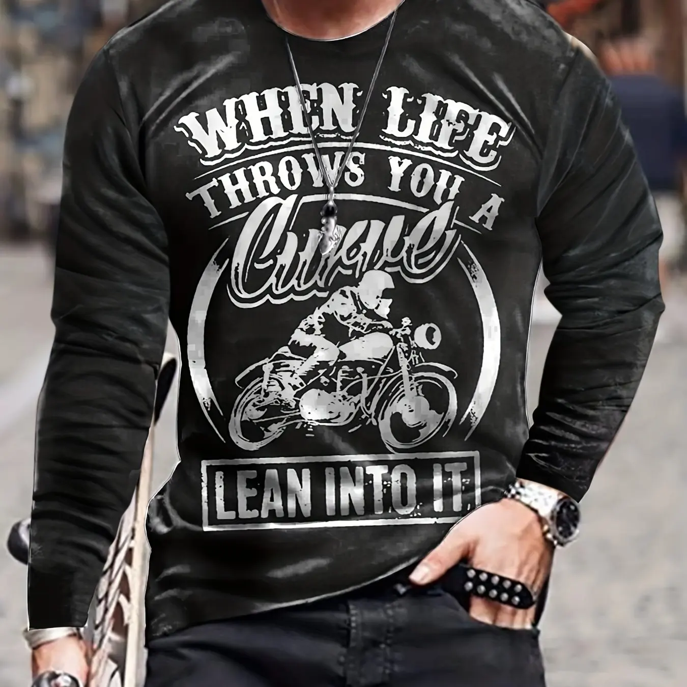 Motorcycle Long Sleeved T-Shirt Men 3d Print Classics Cotton Tshirt For Mens Street Ride Biker Shirts Tops Oversized Tee Clothes