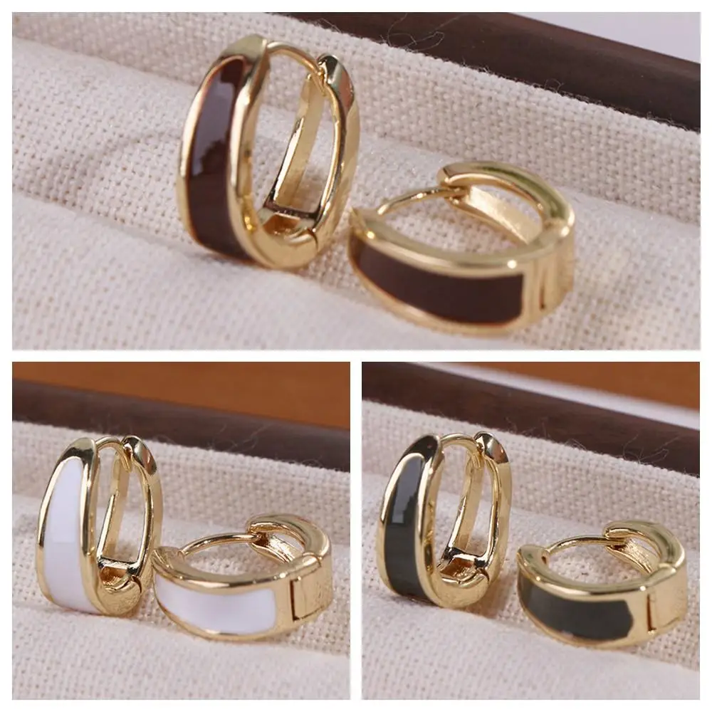 Pendientes de aro para mujer de cobre con esmalte goteado estilo francés, tipo Huggie, estilo coreano