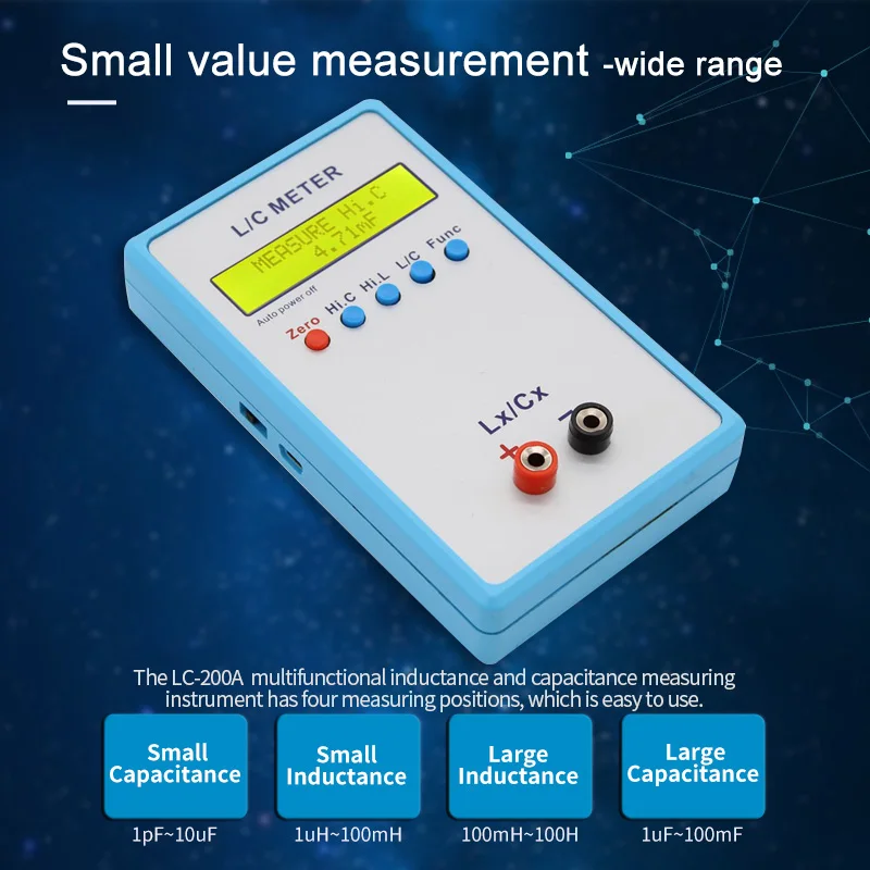 LC-200A Hand-held Digital LCD Capacitance Inductance Meter LC Measuring Meter 1pF-100mF 1uH-100H