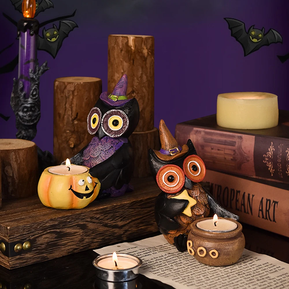 

Halloween Props Owl Candle Holders Owl Statue Desktop and Living Room Ornaments Home Supplies Resin Crafts Home Decor Items