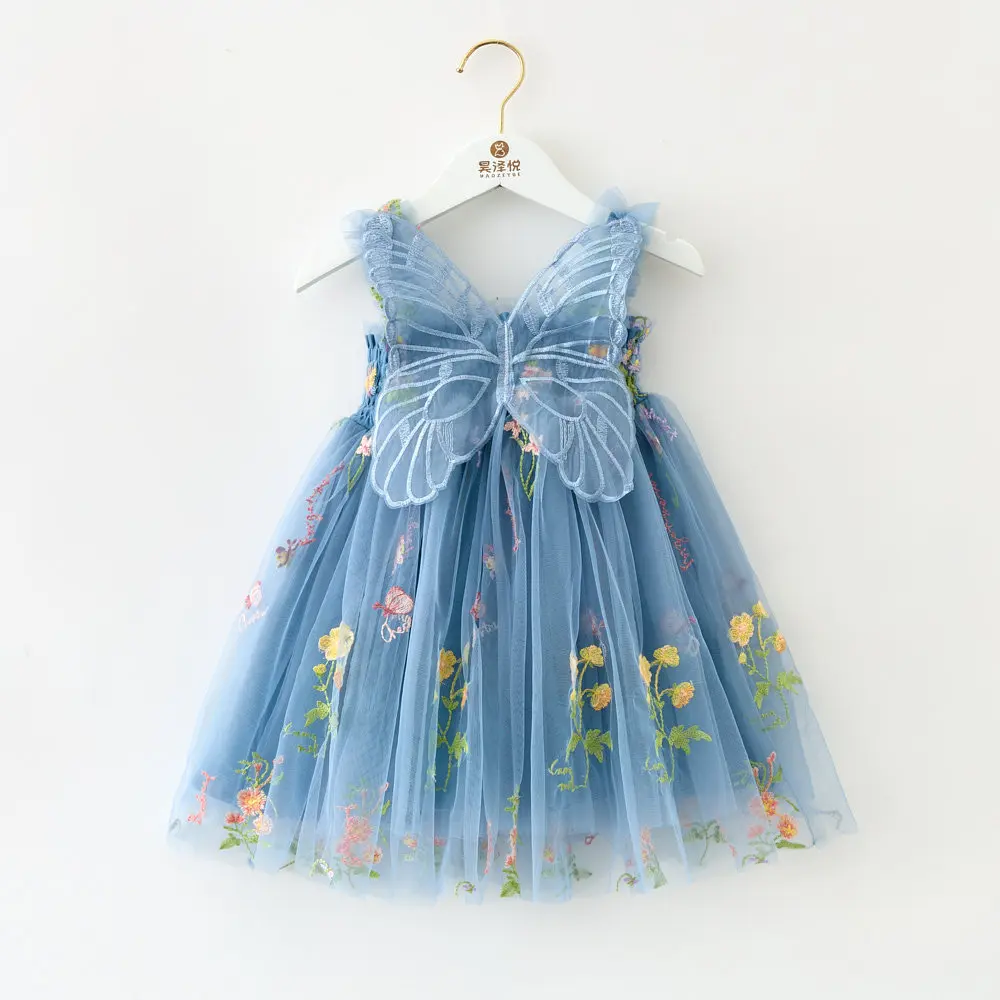 Cute Baby Girl Clothes Quality Flower Embroidery Mesh Three Dimensional Wings Baby Dress Sweet Baby Girl Dress Princess Frocks