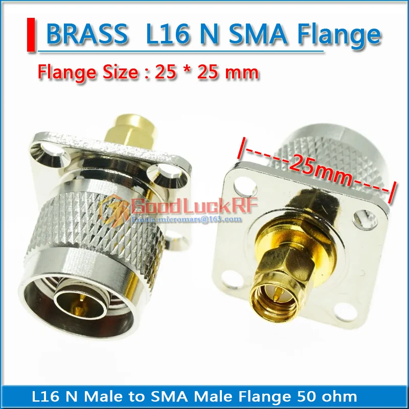 

L16 N Male to SMA Male Plug 4 hole Flange Panel Mount 25 * 25 mm Brass RF Connector Adapters Socket Brooches Coaxial