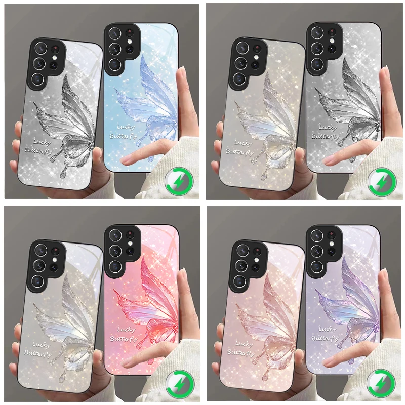 

Ink dyed Butterfly Dance Suitable For Samsung Galaxy S25 Ultra S20 FE S21 S22+ S23 Plus S24 S26 Edge magnetism Glass Phone Casee