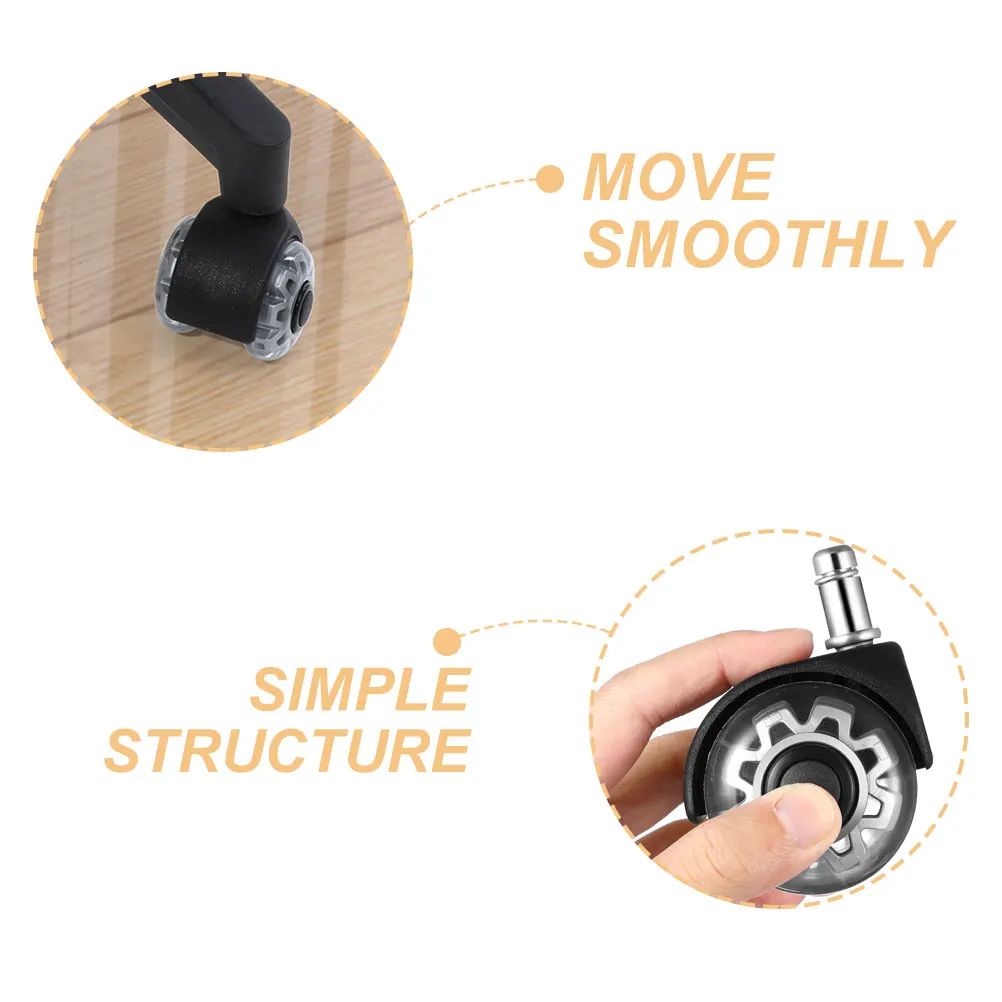

1 Piece Silver Transparent Desk Chair Caster Wheel Heavy Duty Replacement Office Furniture Casters Smooth Mute Moving Long Term