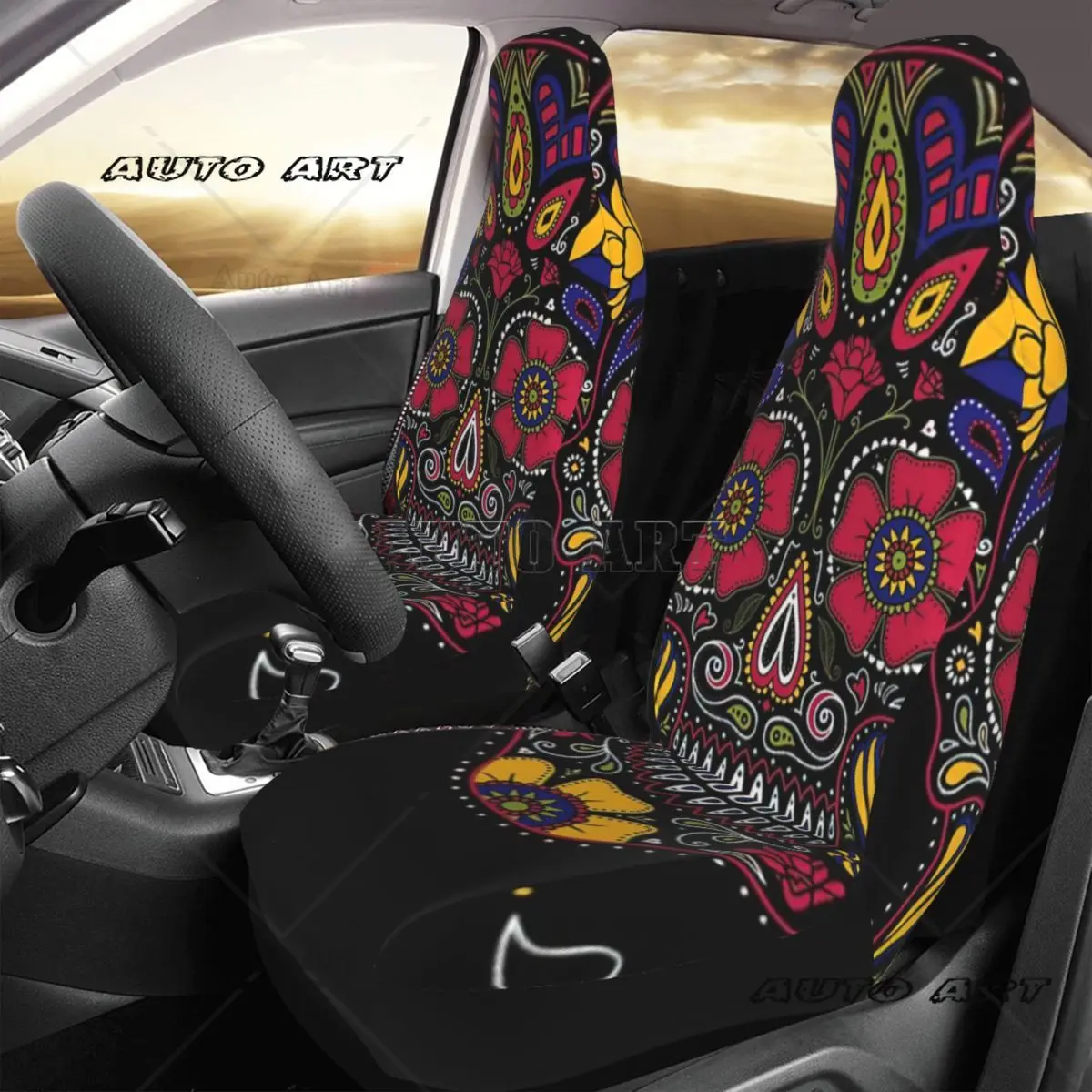 Day Of The Dead Sugar Skull Dark Car Seat Cover Custom Printing Universal Front Protector Accessories Cushion Set