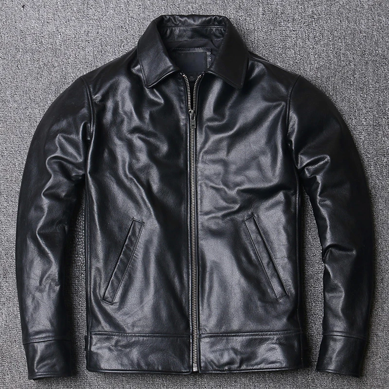 

Black Soft Cowhide Jacket Men's Genuine Leather Coat Dad's Leather Jacket Plus Size Male Leather Clothes Size 2023 New