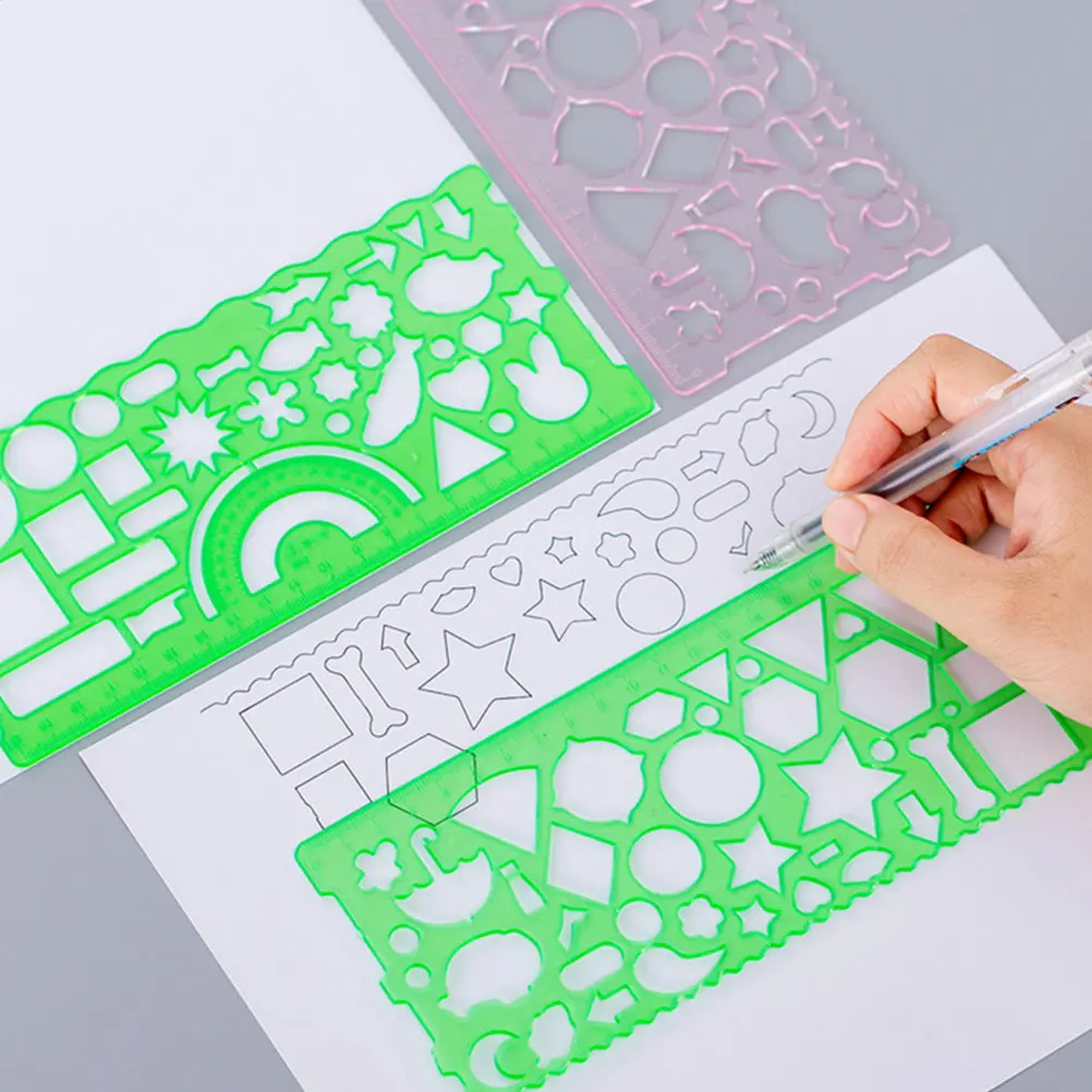 12Pcs Drawing Template Ruler Geometric Tools Plastic Drafting Rulers Students Architecture Measuring Stationery Supplies