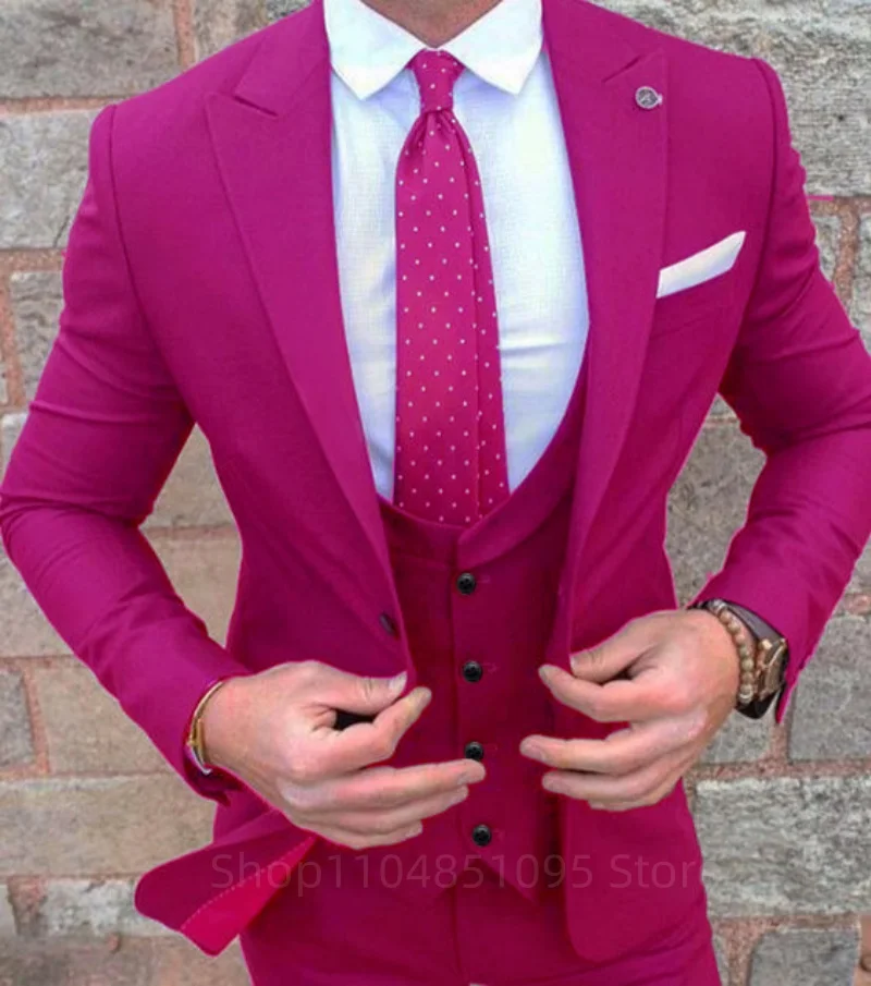 

Formal Solid Color Single Button Peak Lapel Blazer Men Suit 3PCS Jacket Vest Pants Casual Party Prom Wedding Men Clothes Set