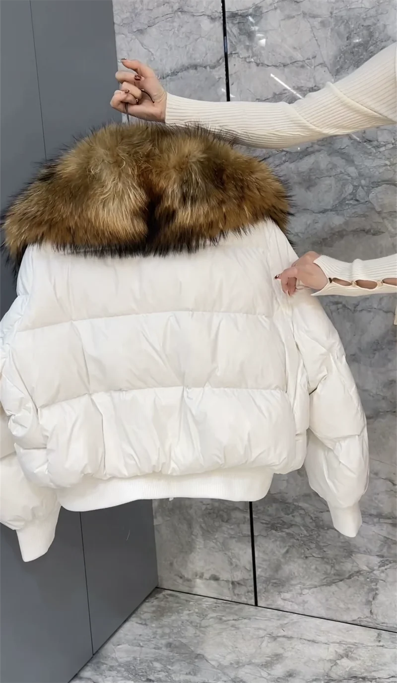 FURYOUME 2023 Winter 90% White Duck Down Jacket Women Thick Warm Parkas New Big Real Raccoon Fur Collar Female Outerwear Fashion