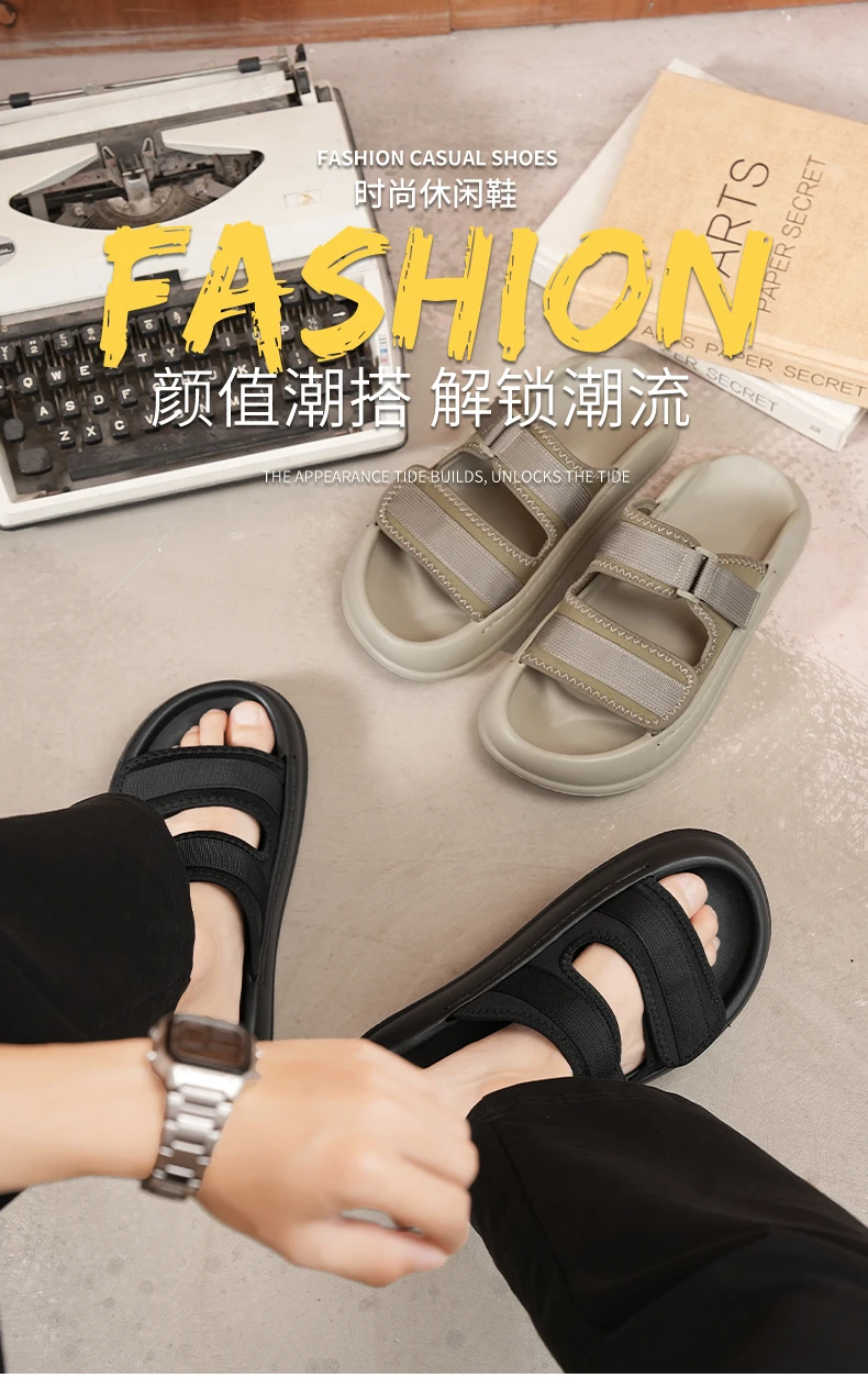 Men's Thick-Sole Casual Slides Slippers Summer Soft-Sole Outdoor Beach Shoes Quick-Drying Breathable Lightweight Sports Slippers