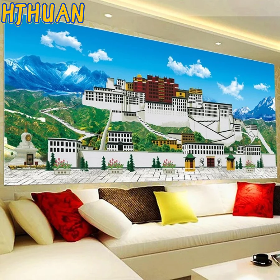 5D DIY Diamond Painting of Potala Palace, Tibetan Style, Cross Stitch, Mosaic Embroidery, Round Square Stones