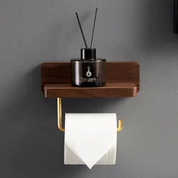 Toilet Roll Holder Brass Wood Napkin Holder Tissue Box Toilet Paper Holders Home Wall-mounted Storage Rack Paper Towel Holder