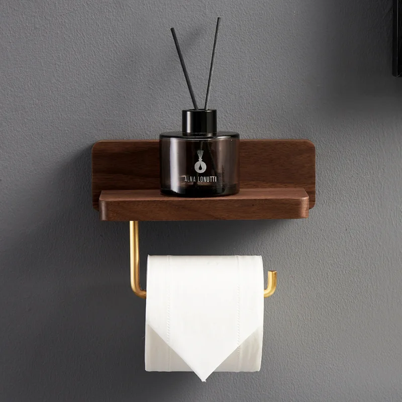 Toilet Roll Holder Brass Wood Napkin Holder Tissue Box Toilet Paper Holders Home Wall-mounted Storage Rack Paper Towel Holder