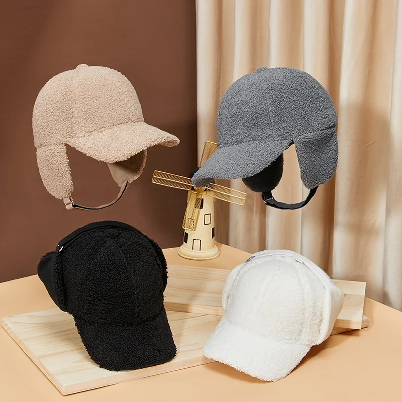 2023 Nuovo Casual Plus Size Caldo Agnello In Pile Protezione Per Le Orecchie Cappello Da Baseball da Uomo e da Donna a Prova di Freddo Peluche Lingua D'anatra Cappello Cappelli