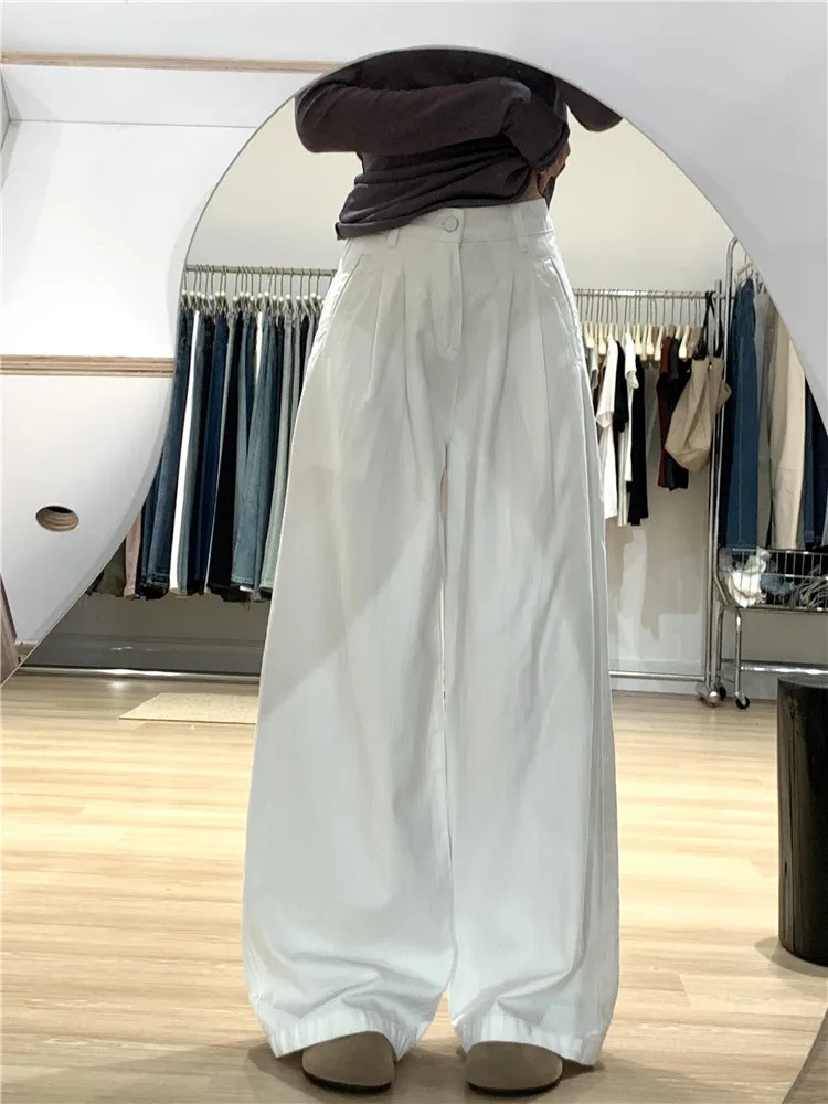 

High Waist Wide Leg Jeans Women's Spring Design Slimming Loose Drapey Taller Extended Floor-Length Pants White Casual Loose Fit