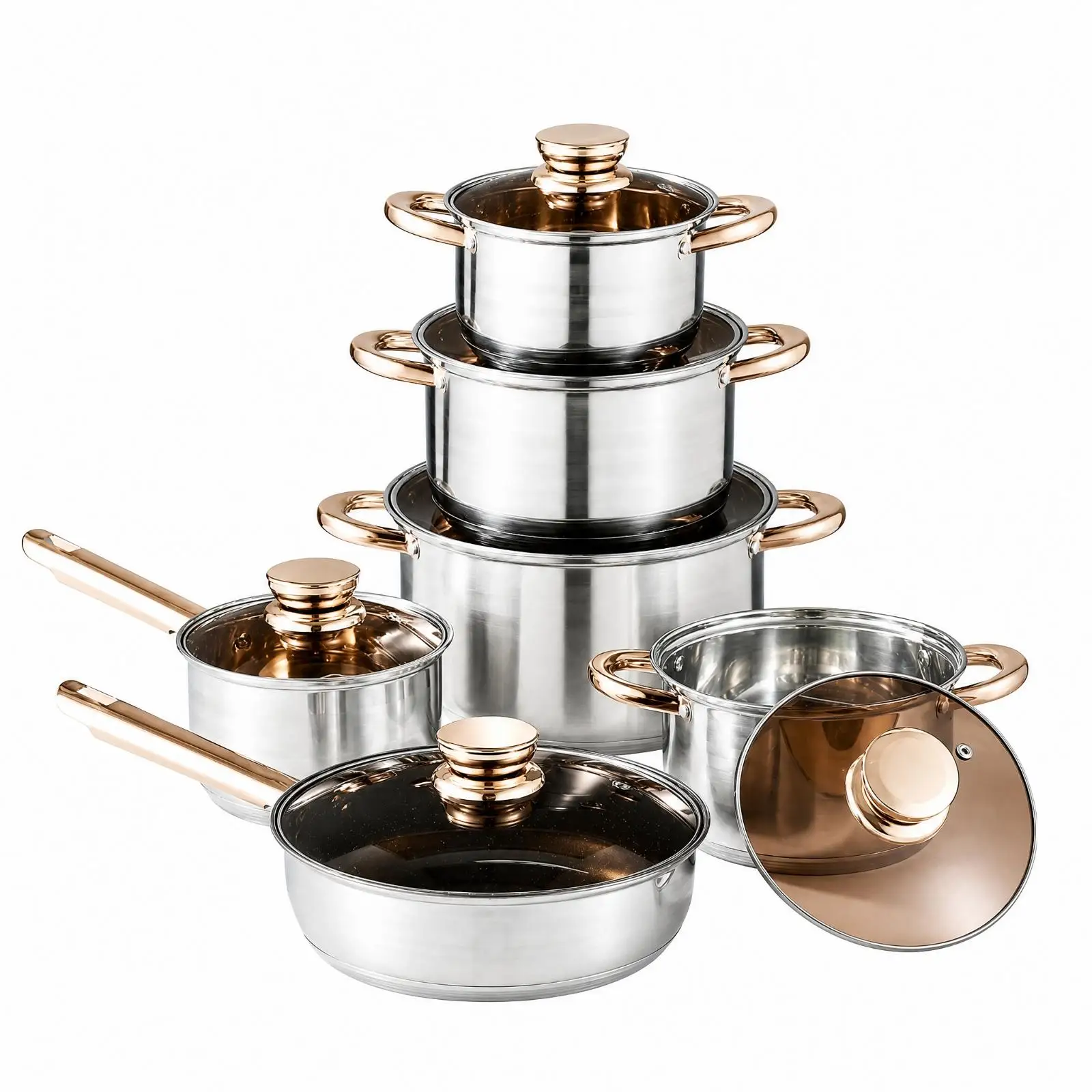 Stainless Steel Cookware Set with Glass Lids 16 18 20 24 Cm Pots and Pans for Everyday Kitchen Cooking