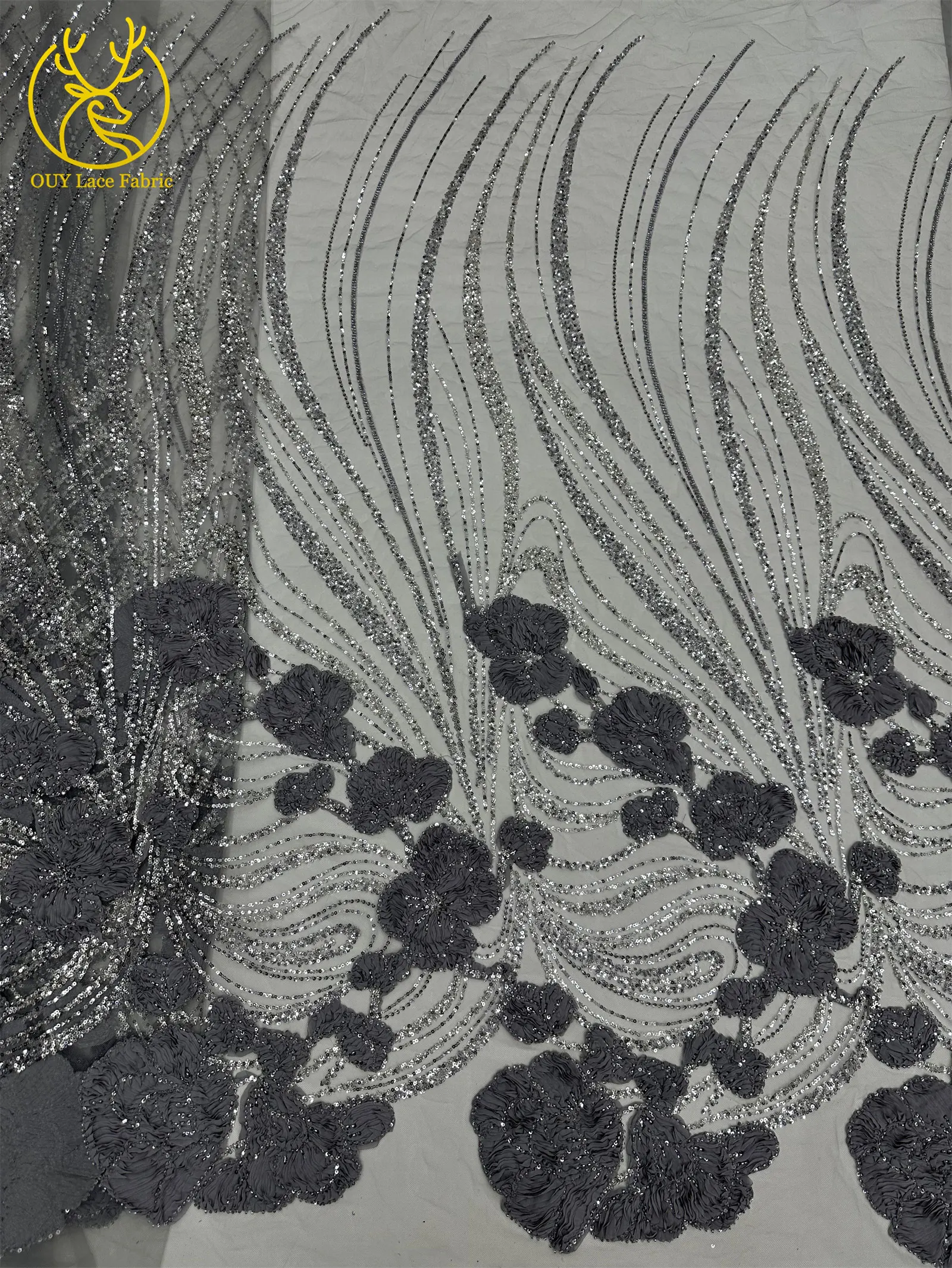 Modische französische 3D-Mesh-Stickerei-Spitze, afrikanischer Perlen-Spitzenstoff, himmelblauer nigerianischer Tüll-Spitzenstoff für Hochzeitskleider und Partykleider zum Nähen – Detail 23