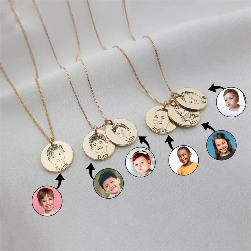 

DIY Customized Baby Cute Photo Name Pendant Necklace Stainless Steel Pet Portrait Necklace Anniversary Birthday Gift Jewelry