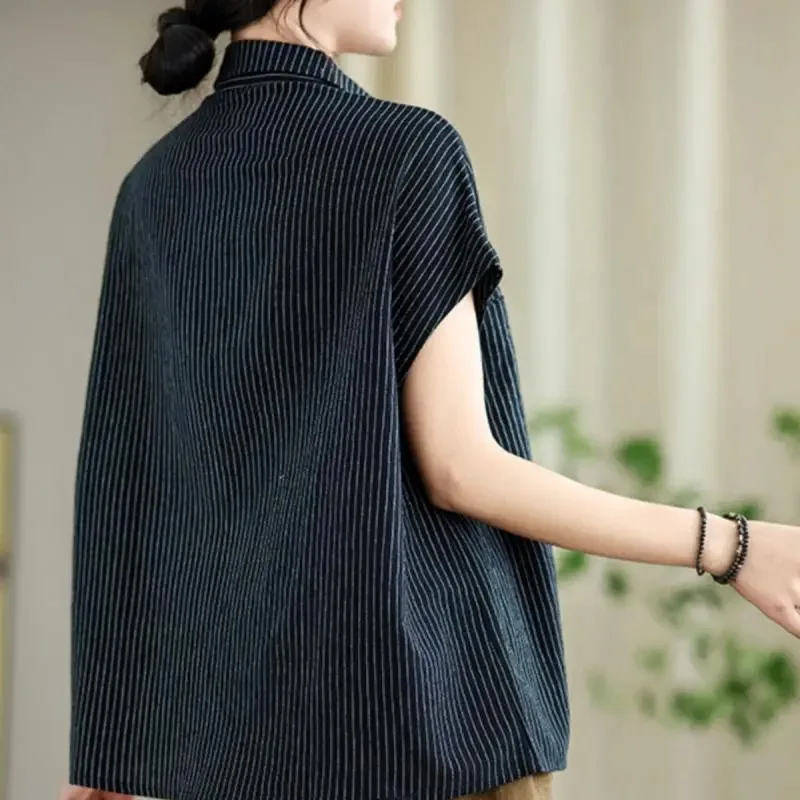 Plus Size Women's Summer Fashion Comfortable Blouse Sleeveless Striped Office Lady New Arrival Trendy Breathable view 6