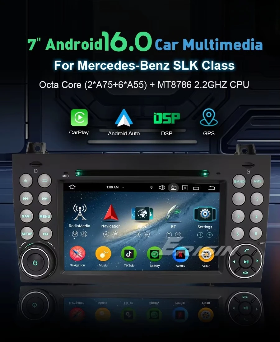 7 Inch Android 16 Car DVD Player for Mercedes SLK R171 W171 Wireless CarPlay DSP 4G GPS Radio