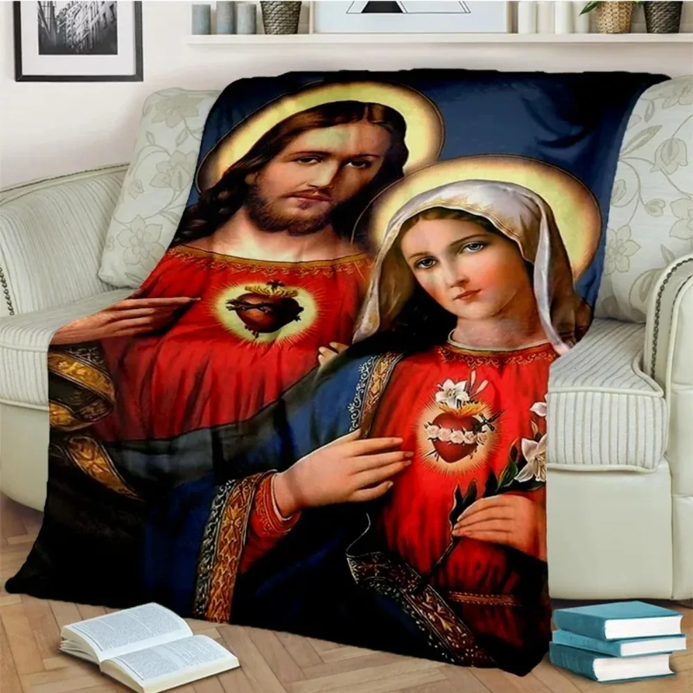 Jesus Blessed Virgin Mary Pray Blanket Soft Throw Blanket for Home Bedroom Bed Sofa Picnic Travel Office Rest Cover All Seasons