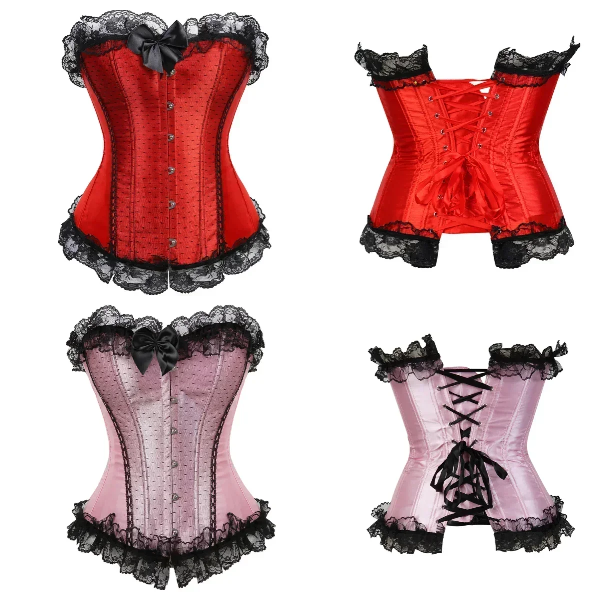 Women\'s Corset Top Burlesque Buckle Bustier Gothic Bustiers Vintage Corsets Lace Overlay Korsett Evening Party Costume Plus Size