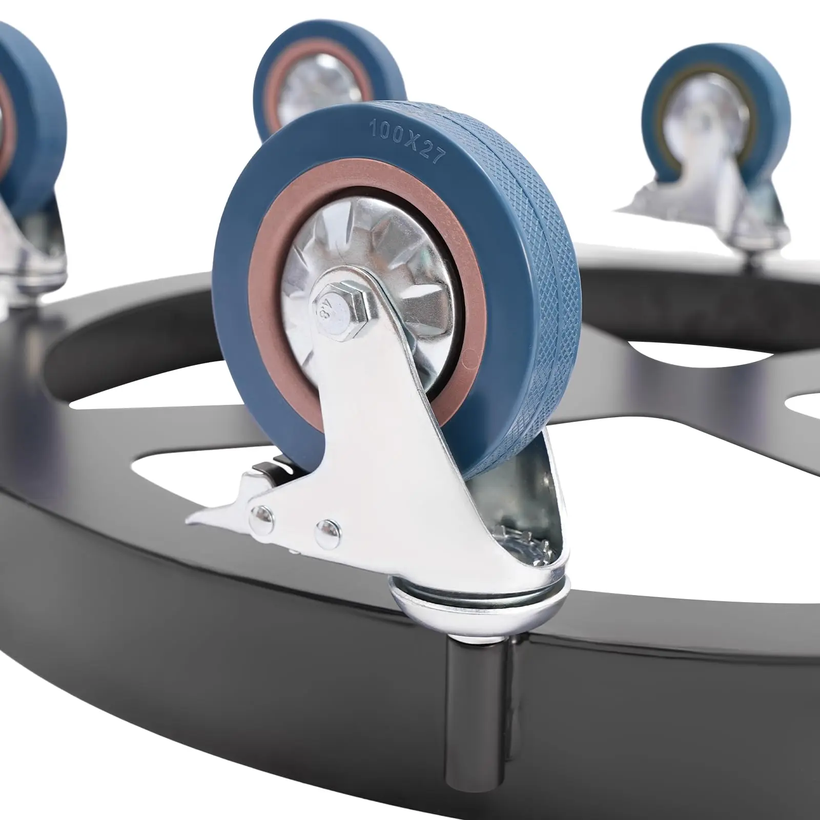 1 ¢ 55 جالون دوللي طبلة شديدة التحمل مع 8 عجلات، سعة تحميل 2000 يلوون، عربة دوللي ذات أسطوانة فولاذية، سلة مهملات مضادة للرصد