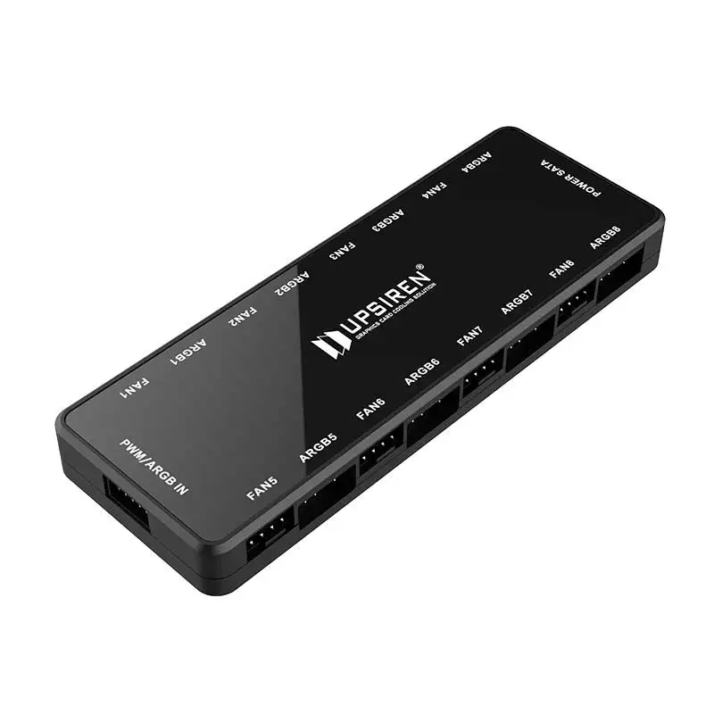 UPSIREN HU-8 Black Fan Hub ARGB Divine Light Synchronization PWM Magnetic Two-In-One 3PIN Lighting 4PIN Temperature Control